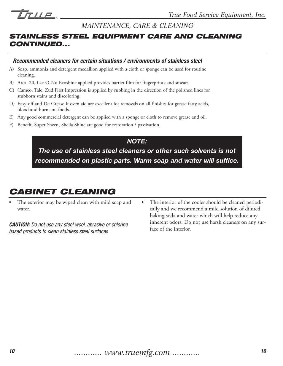 Cabinet cleaning | True Manufacturing Company GDM-3 User Manual | Page 11 / 12