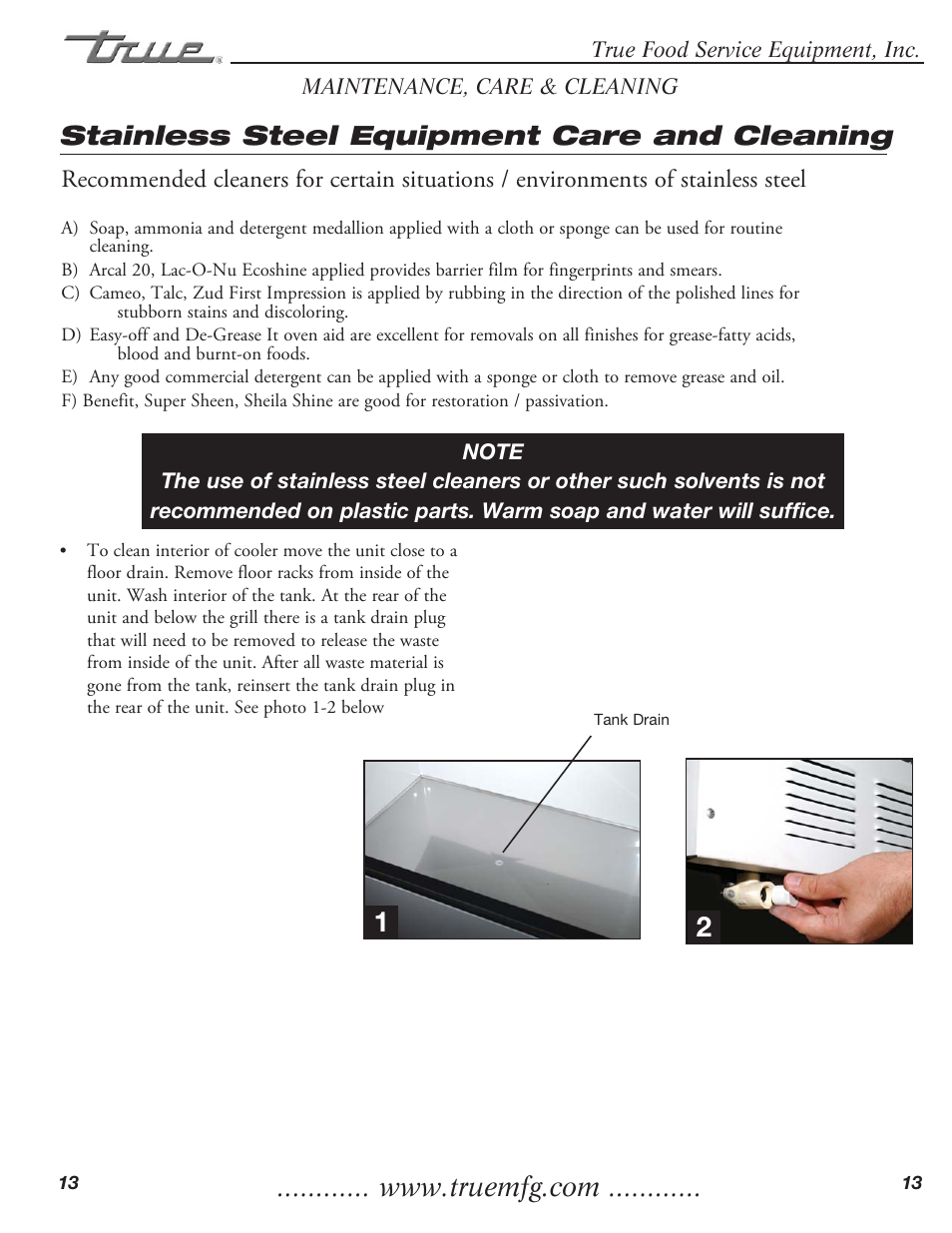 Stainless steel equipment care and cleaning | True Manufacturing Company TMC-34-SS User Manual | Page 15 / 16