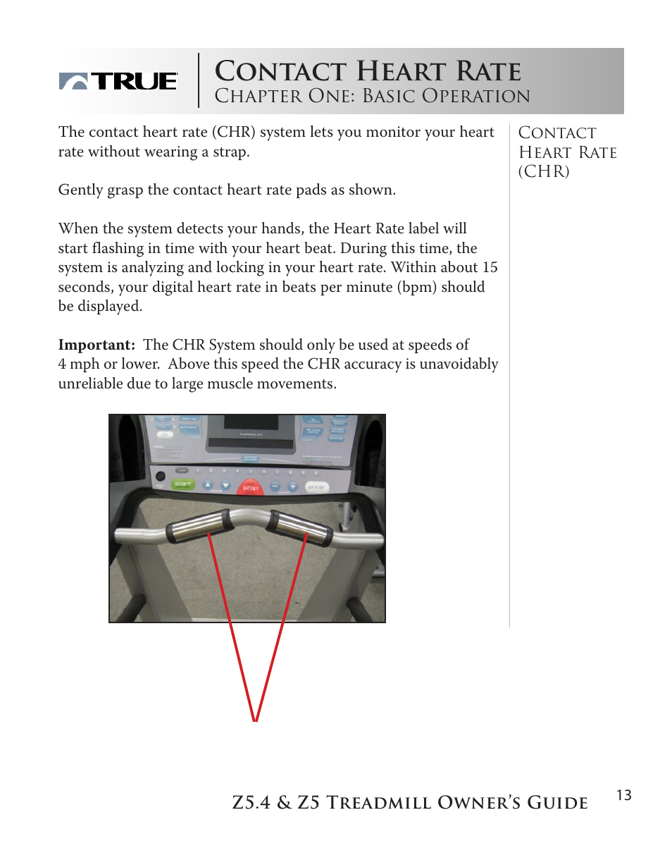 Heart rate monitoring, Contact heart rate | True Manufacturing Company Z5.4 User Manual | Page 13 / 60