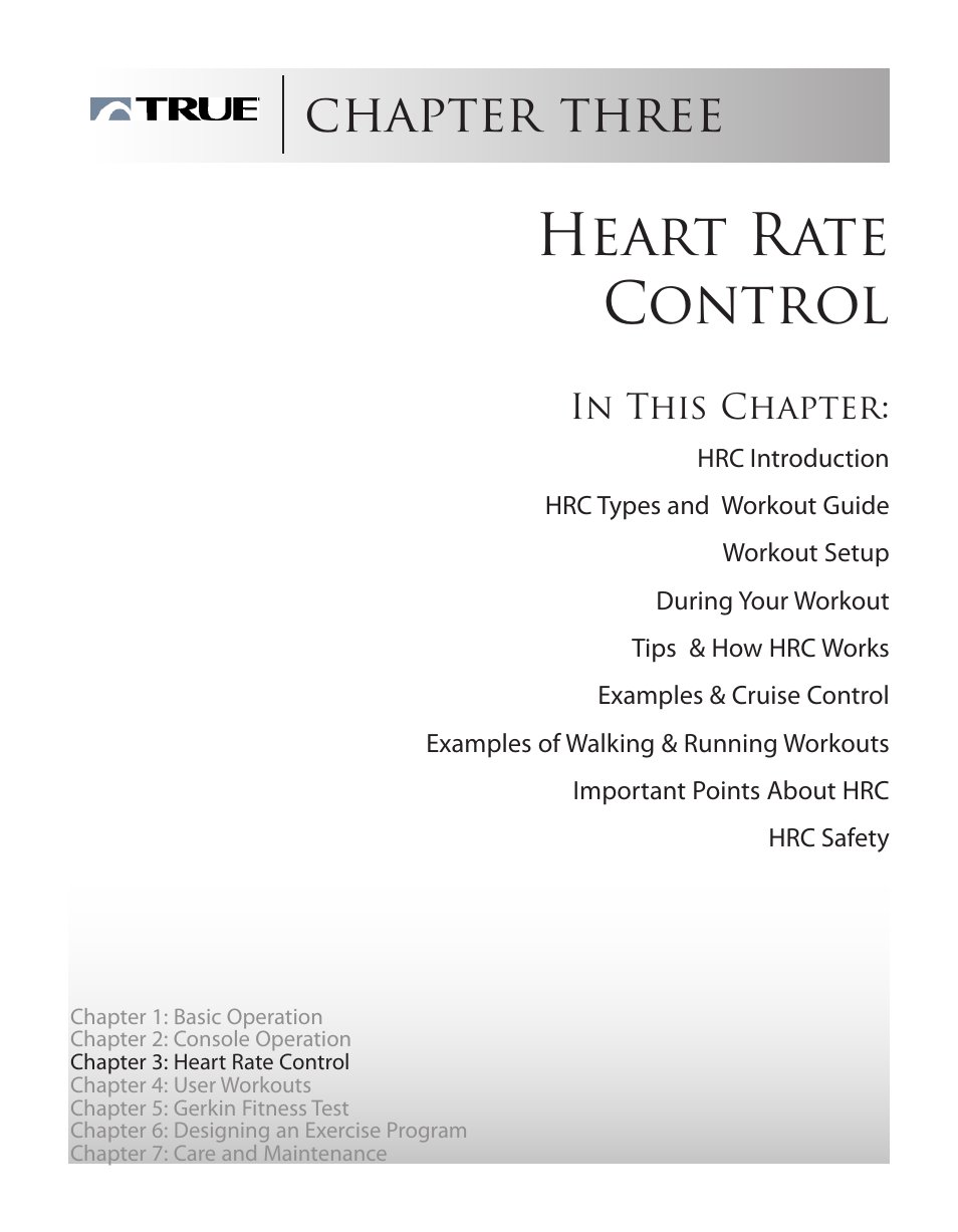 Heart rate control, Chapter three | True Manufacturing Company Z5.4 User Manual | Page 22 / 60