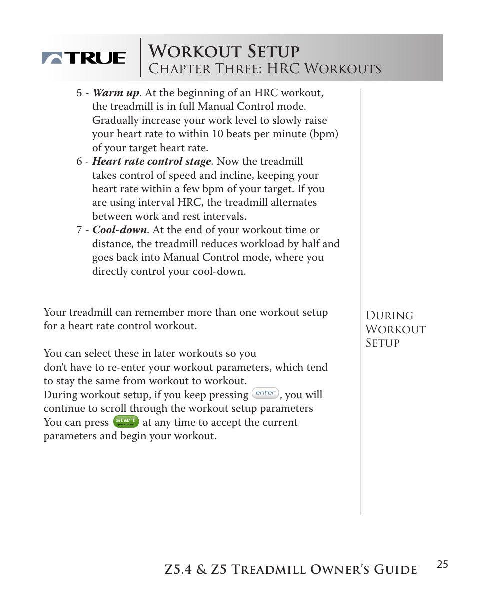 Workout setup | True Manufacturing Company Z5.4 User Manual | Page 25 / 60