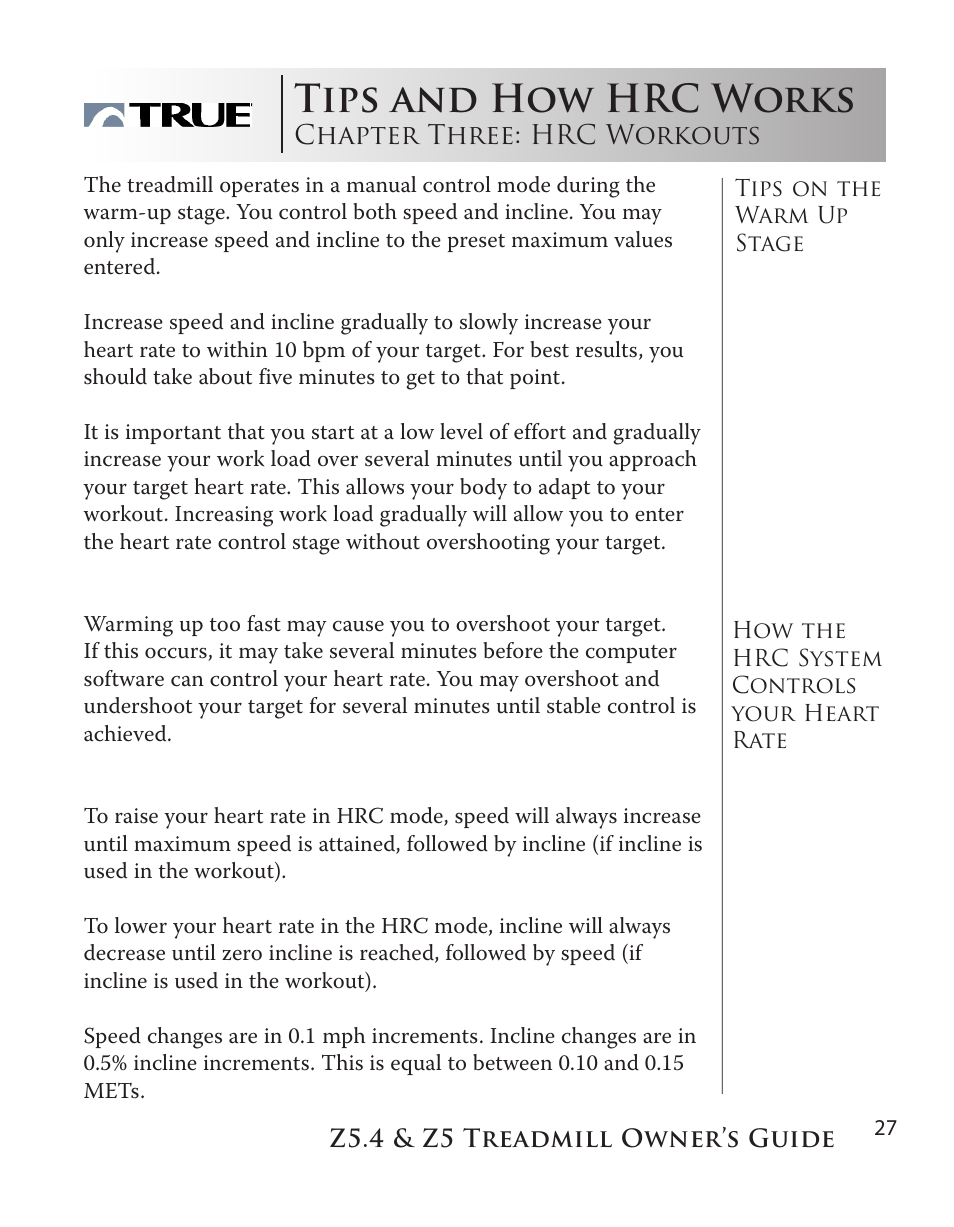 Tips and how hrc works | True Manufacturing Company Z5.4 User Manual | Page 27 / 60