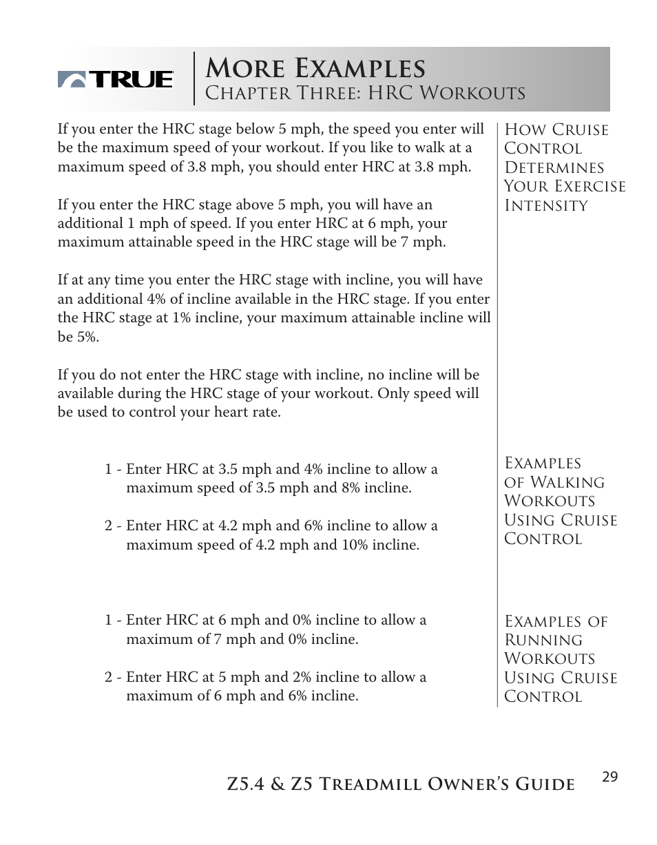 More examples, Chapter three: hrc workouts | True Manufacturing Company Z5.4 User Manual | Page 29 / 60