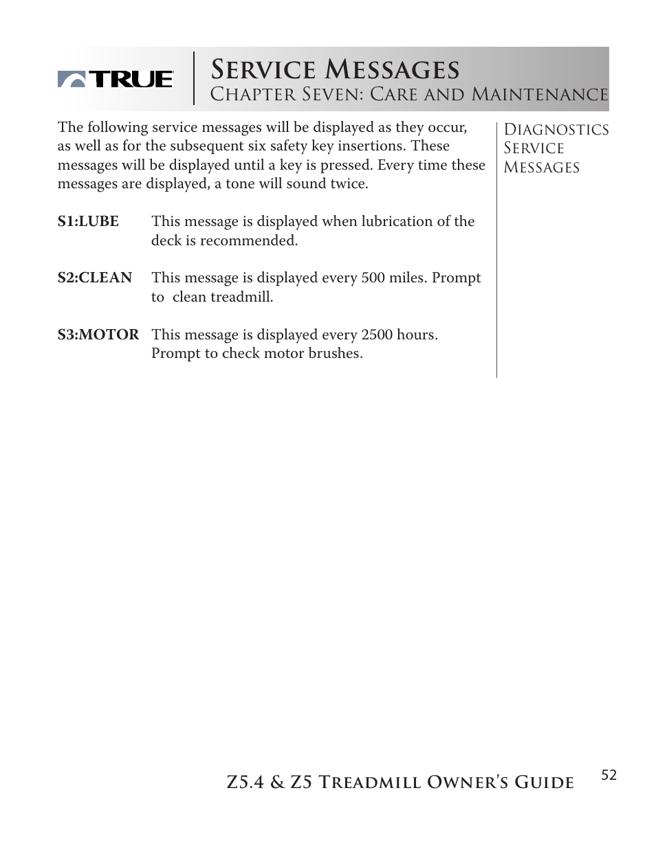 Service messages | True Manufacturing Company Z5.4 User Manual | Page 52 / 60