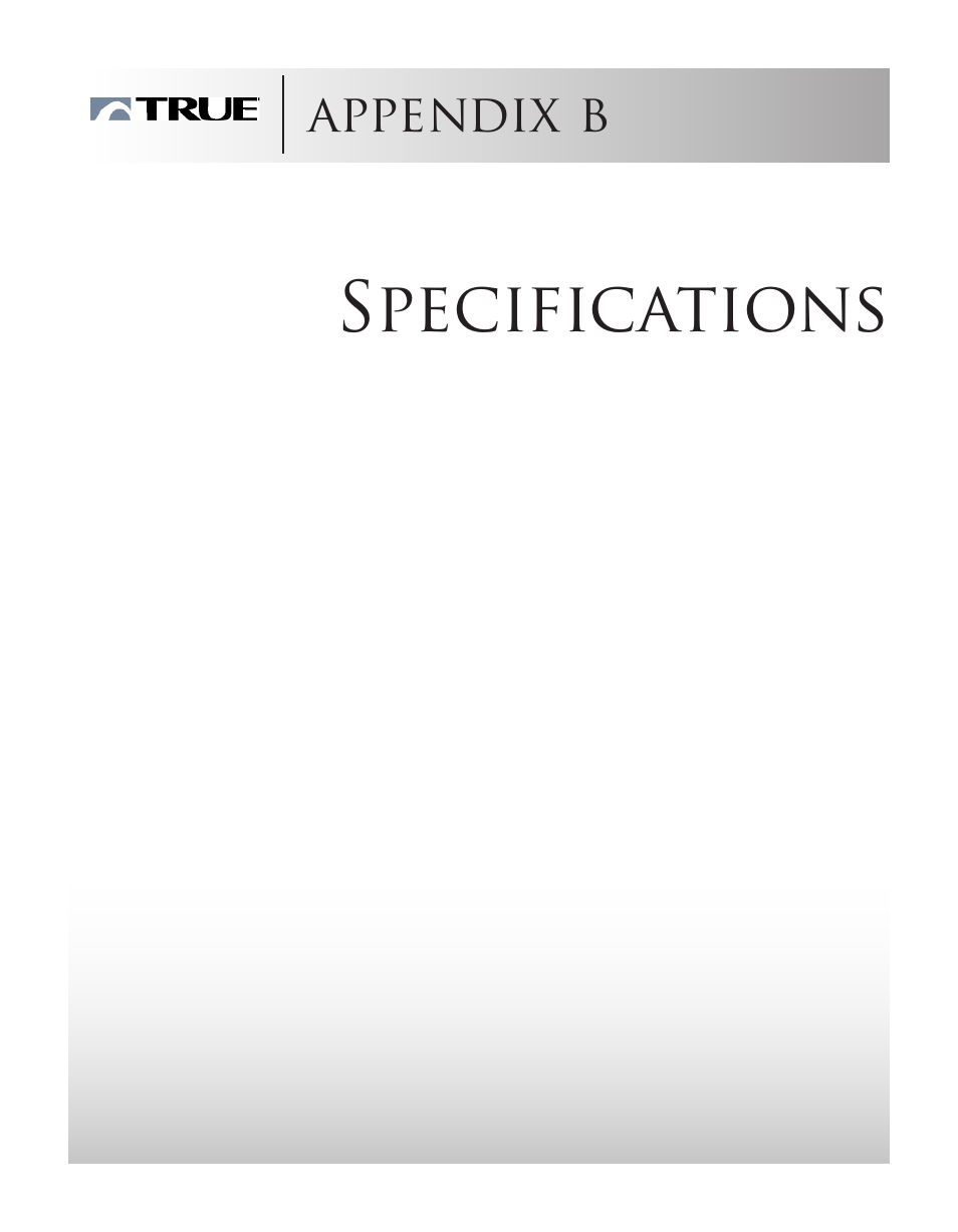 Specifications | True Manufacturing Company Z5.4 User Manual | Page 55 / 60