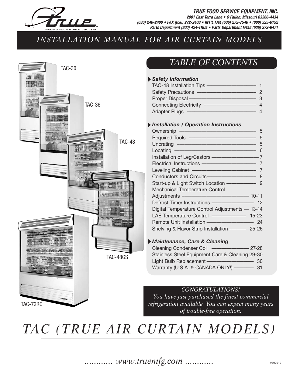 True Manufacturing Company TAC-36 User Manual | 33 pages