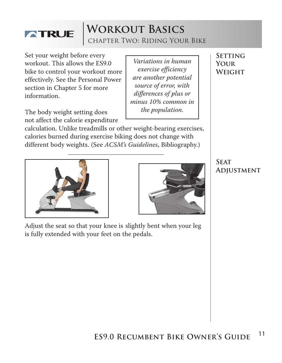 Workout basics | True Manufacturing Company ES9.0 User Manual | Page 11 / 94