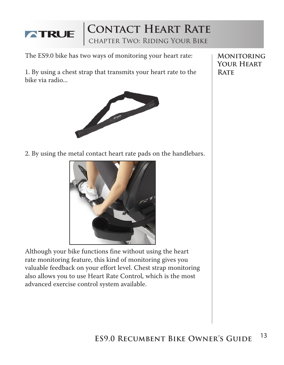 Contact heart rate | True Manufacturing Company ES9.0 User Manual | Page 13 / 94
