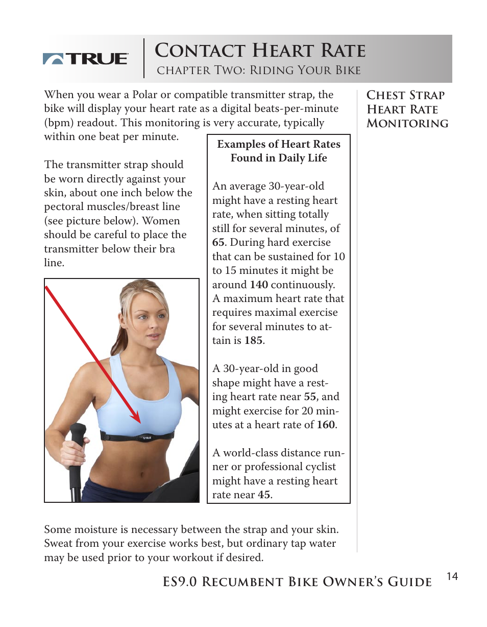 Contact heart rate | True Manufacturing Company ES9.0 User Manual | Page 14 / 94