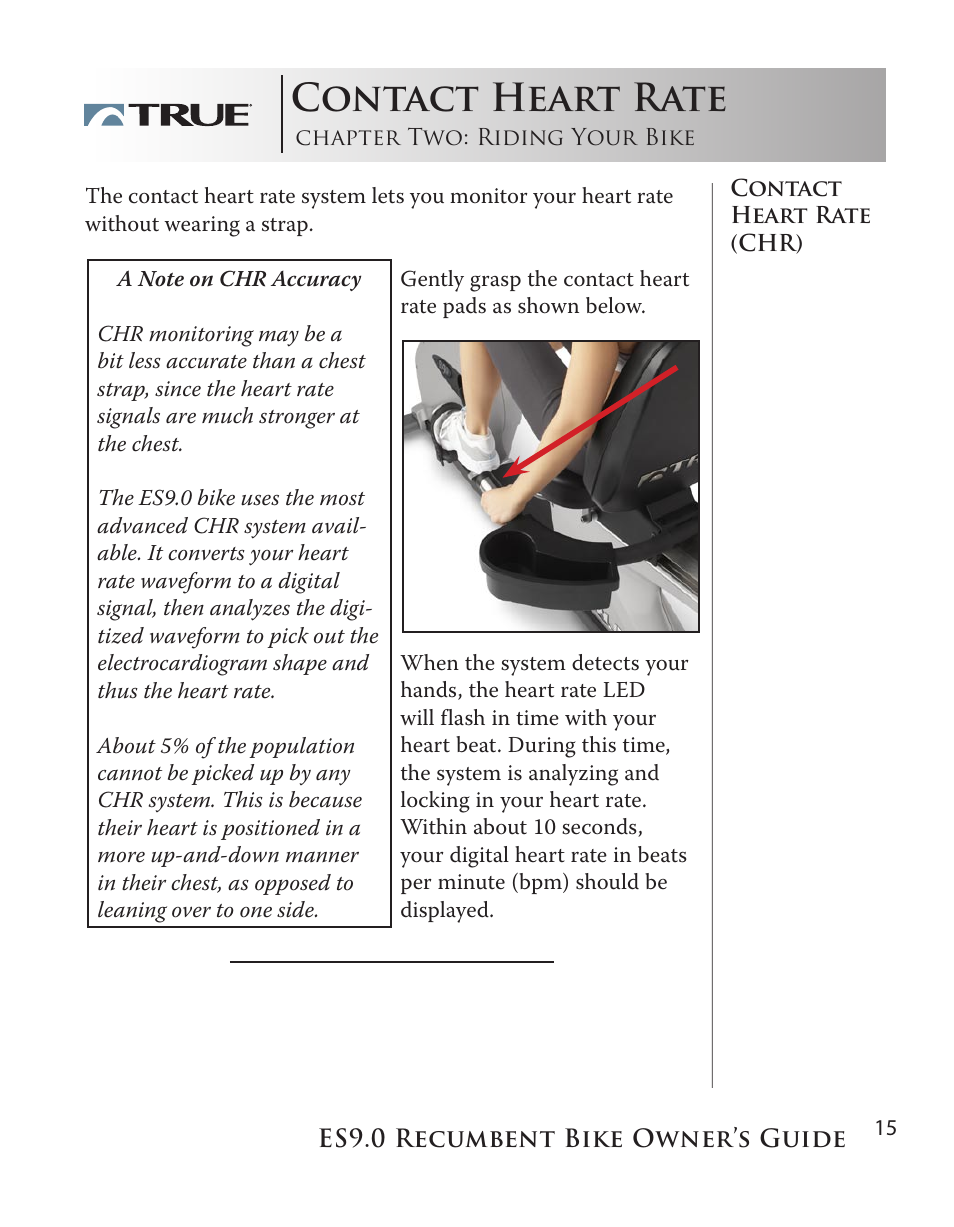 Contact heart rate | True Manufacturing Company ES9.0 User Manual | Page 15 / 94