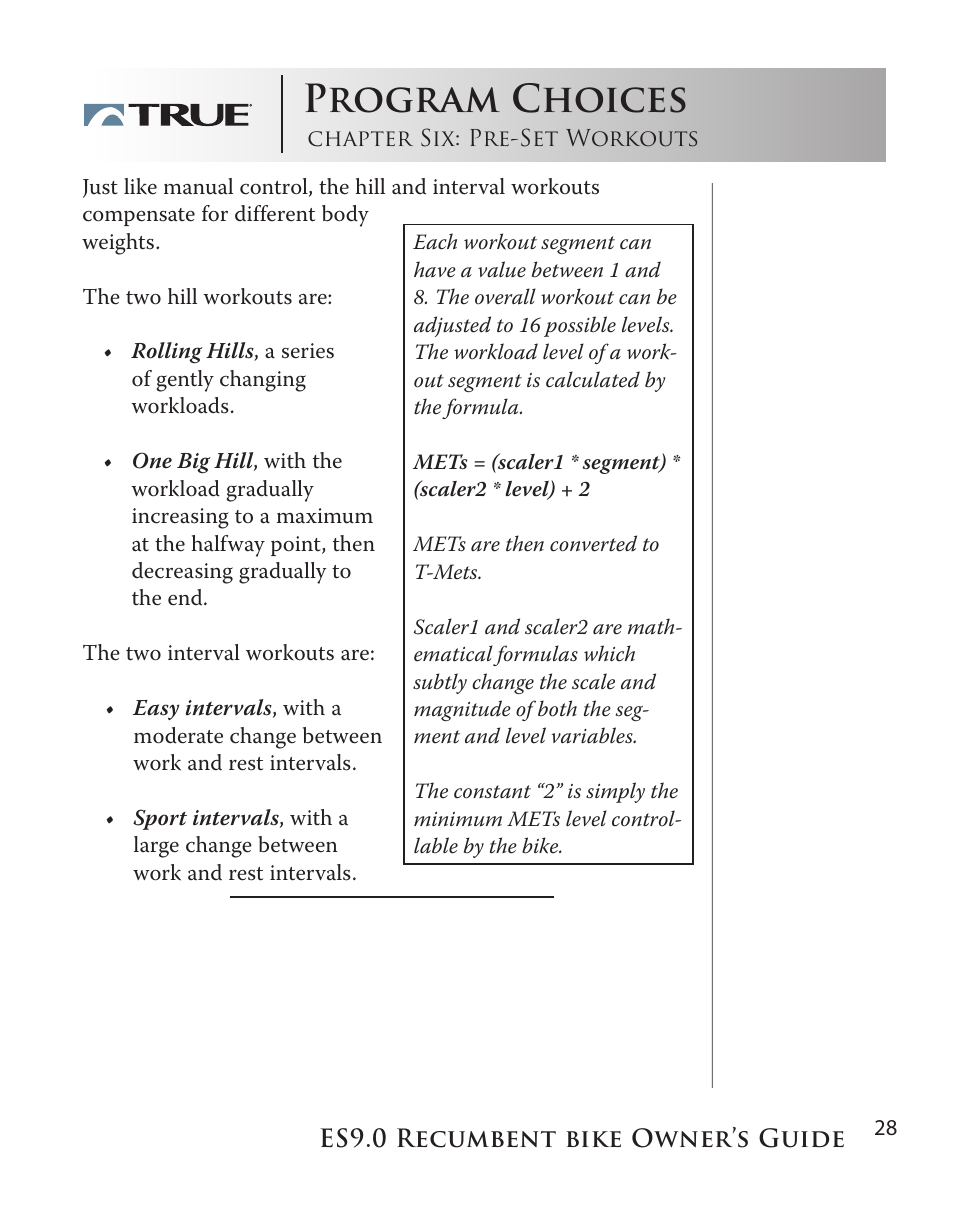 Program choices | True Manufacturing Company ES9.0 User Manual | Page 28 / 94