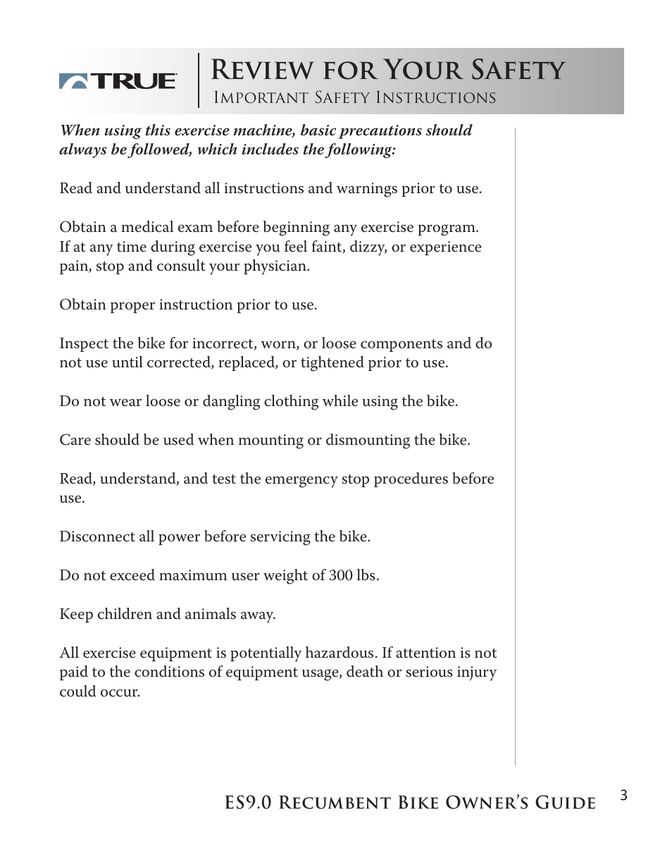 Review for your safety | True Manufacturing Company ES9.0 User Manual | Page 3 / 94