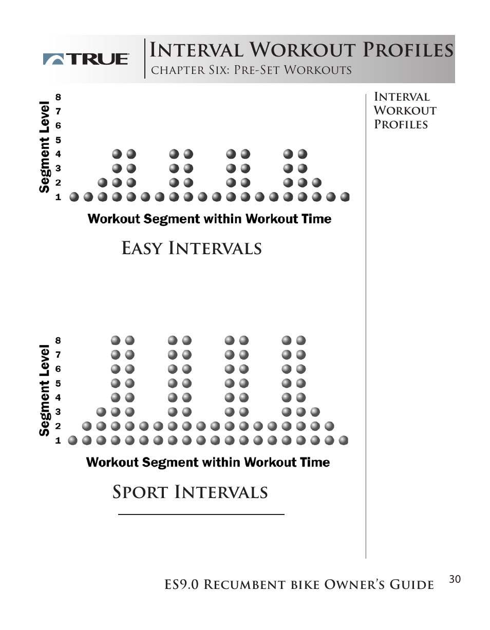 Interval workout profiles, Easy intervals sport intervals | True Manufacturing Company ES9.0 User Manual | Page 30 / 94