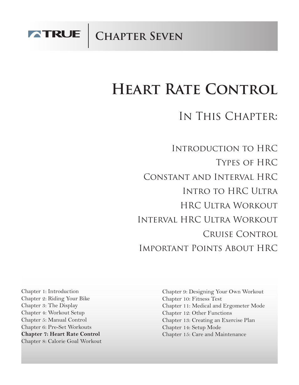 Heart rate control, Chapter seven | True Manufacturing Company ES9.0 User Manual | Page 33 / 94