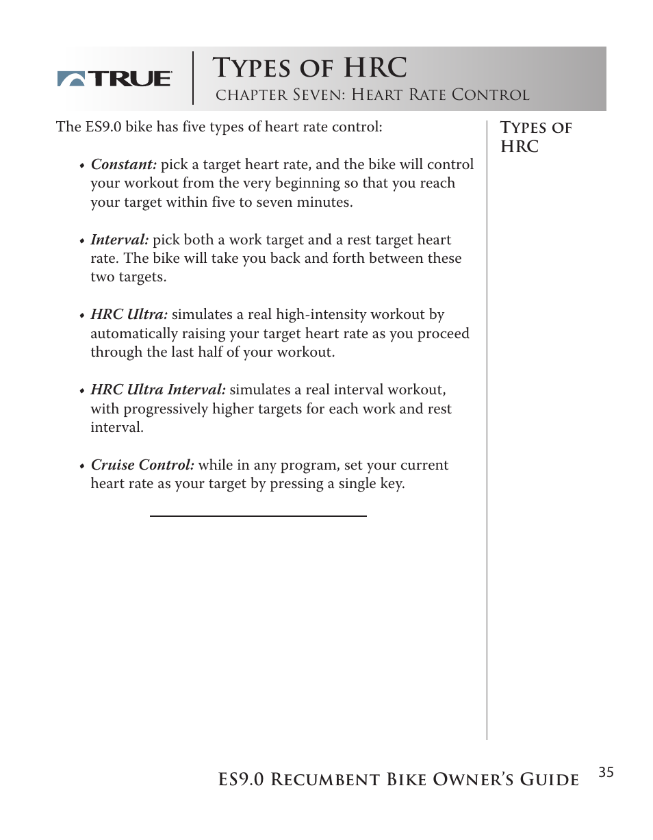 Types of hrc | True Manufacturing Company ES9.0 User Manual | Page 35 / 94