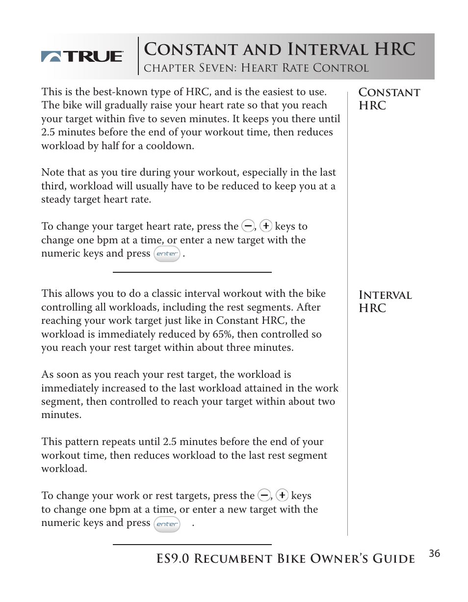 Constant and interval hrc | True Manufacturing Company ES9.0 User Manual | Page 36 / 94