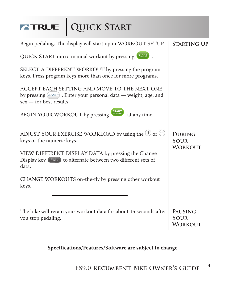 Quick start | True Manufacturing Company ES9.0 User Manual | Page 4 / 94