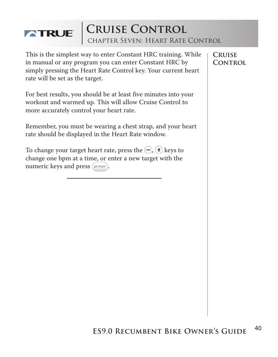 Cruise control | True Manufacturing Company ES9.0 User Manual | Page 40 / 94