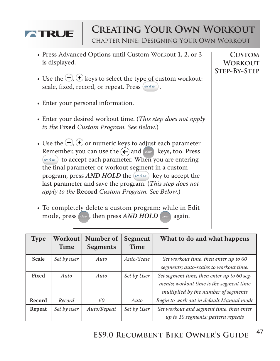 Creating your own workout | True Manufacturing Company ES9.0 User Manual | Page 47 / 94