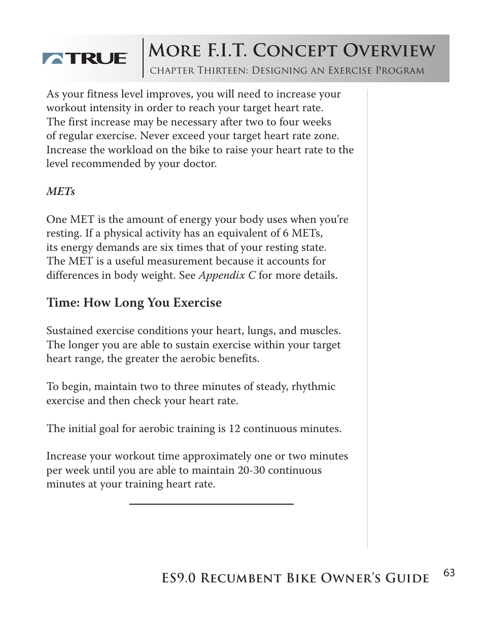 More f.i.t. concept overview, Time: how long you exercise | True Manufacturing Company ES9.0 User Manual | Page 63 / 94