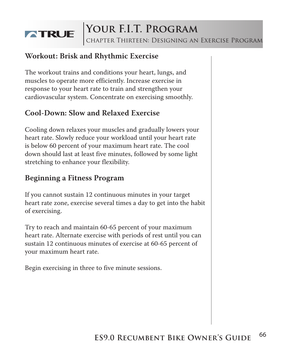 Your f.i.t. program | True Manufacturing Company ES9.0 User Manual | Page 66 / 94