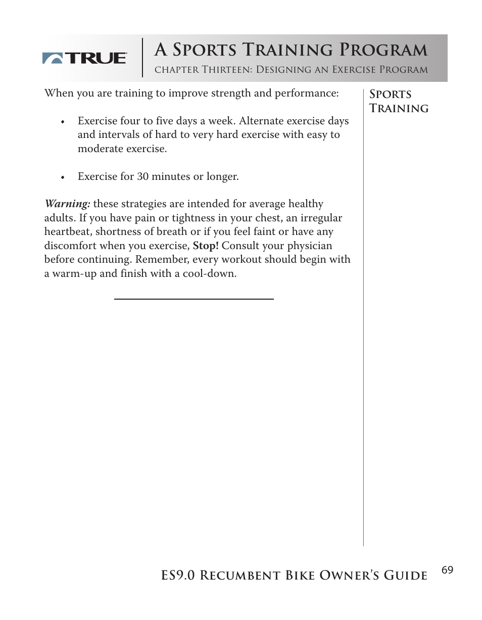 A sports training program | True Manufacturing Company ES9.0 User Manual | Page 69 / 94