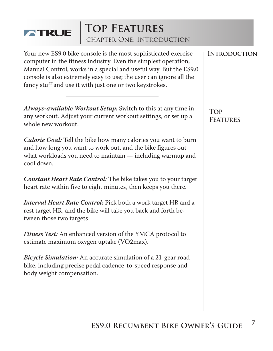 Top features | True Manufacturing Company ES9.0 User Manual | Page 7 / 94
