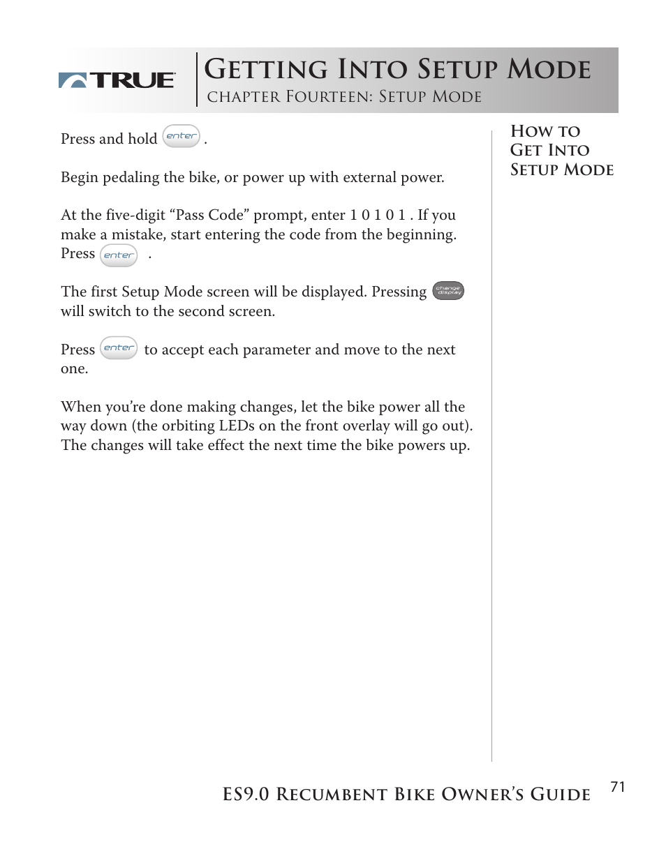 Getting into setup mode | True Manufacturing Company ES9.0 User Manual | Page 71 / 94