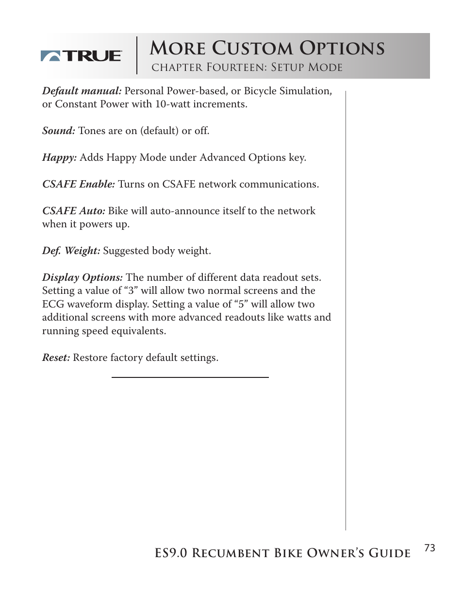 More custom options | True Manufacturing Company ES9.0 User Manual | Page 73 / 94