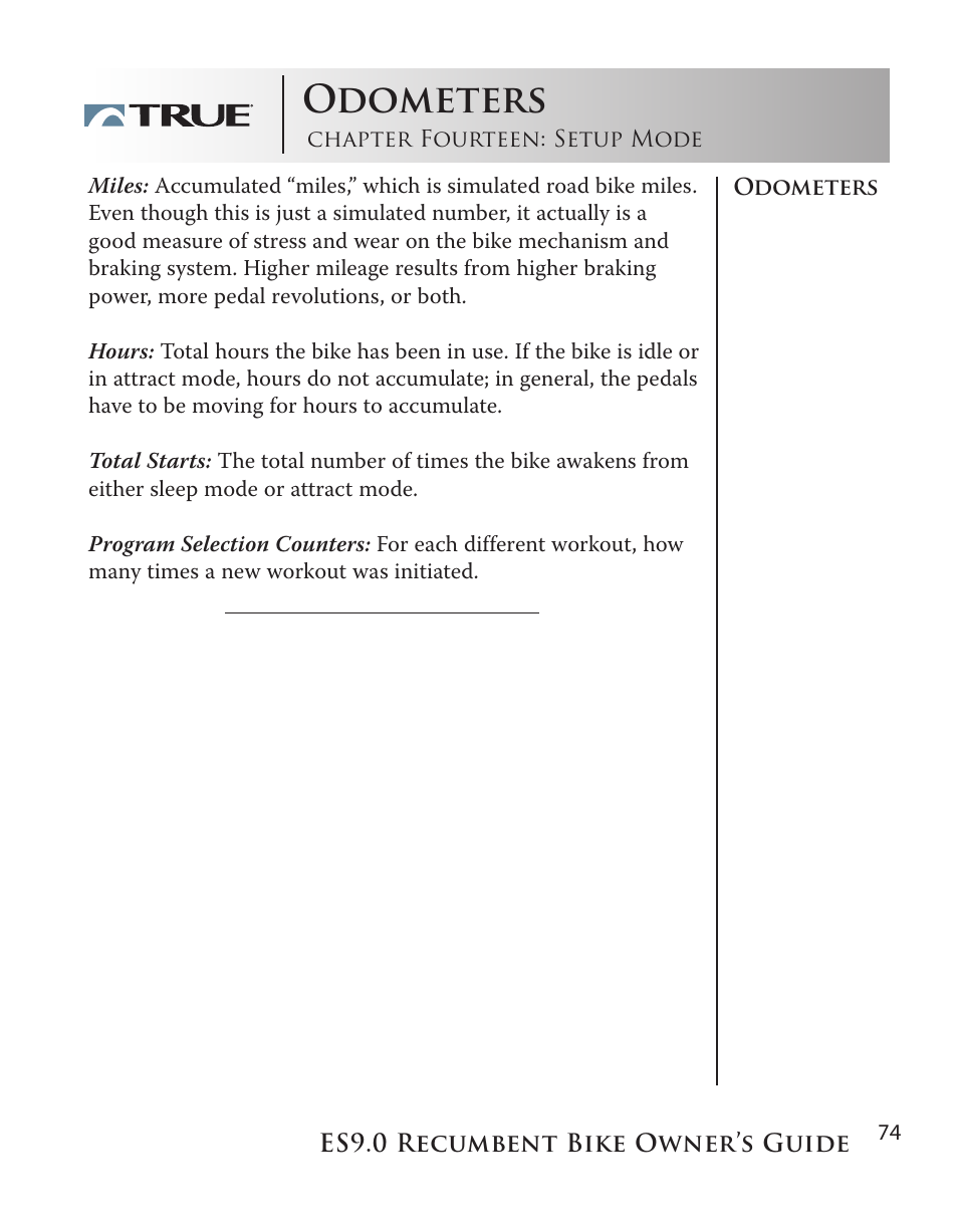 Odometers | True Manufacturing Company ES9.0 User Manual | Page 74 / 94