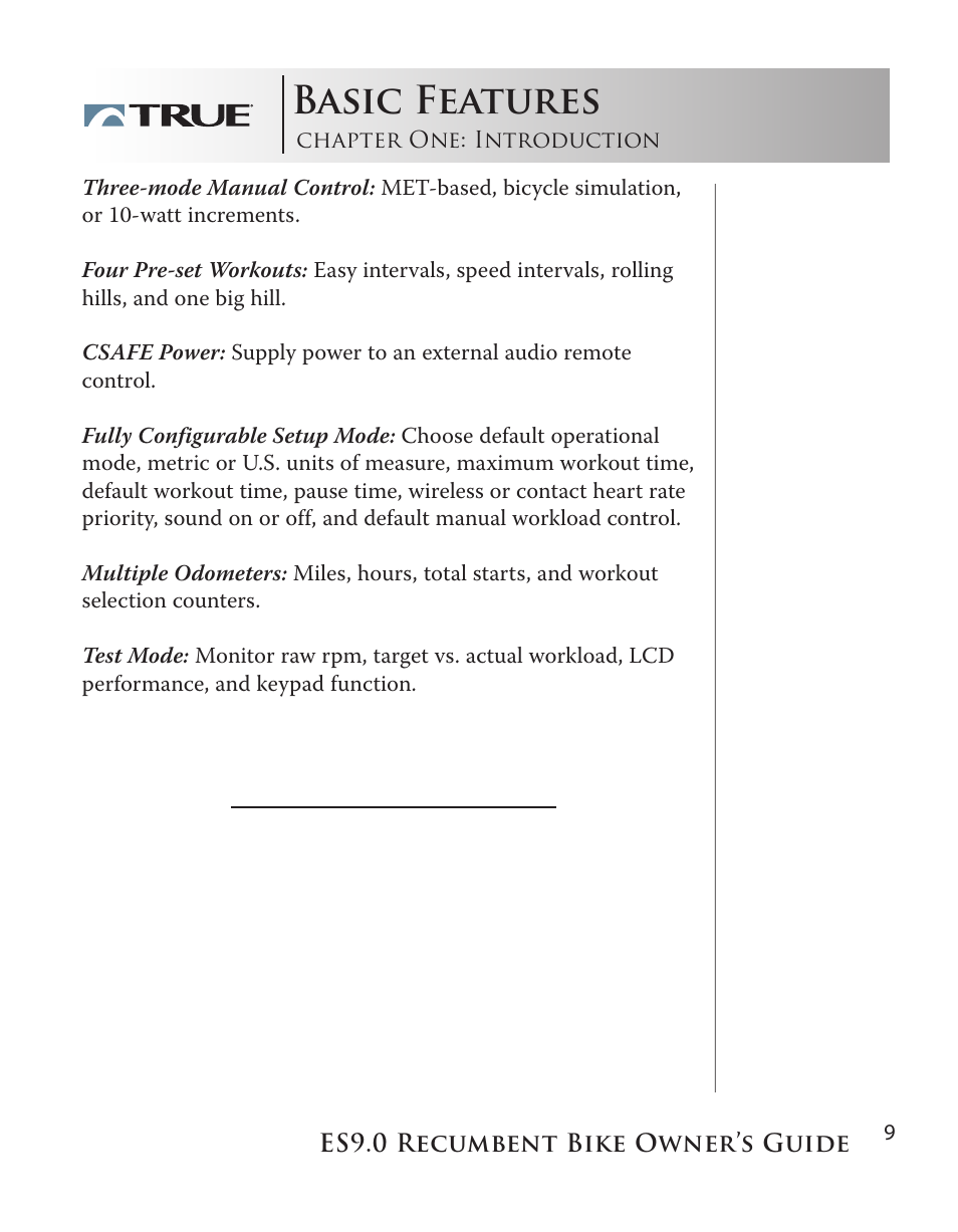 Basic features | True Manufacturing Company ES9.0 User Manual | Page 9 / 94
