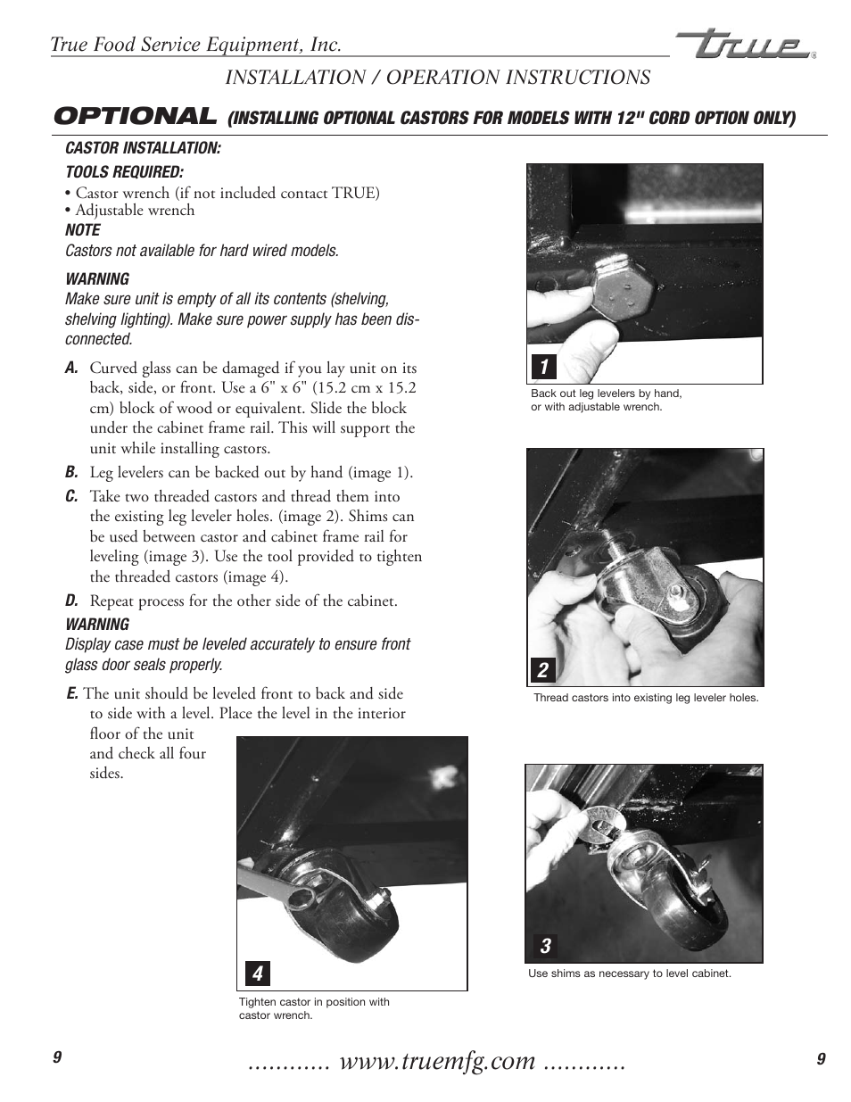 Optional | True Manufacturing Company TCGD-50 User Manual | Page 11 / 15