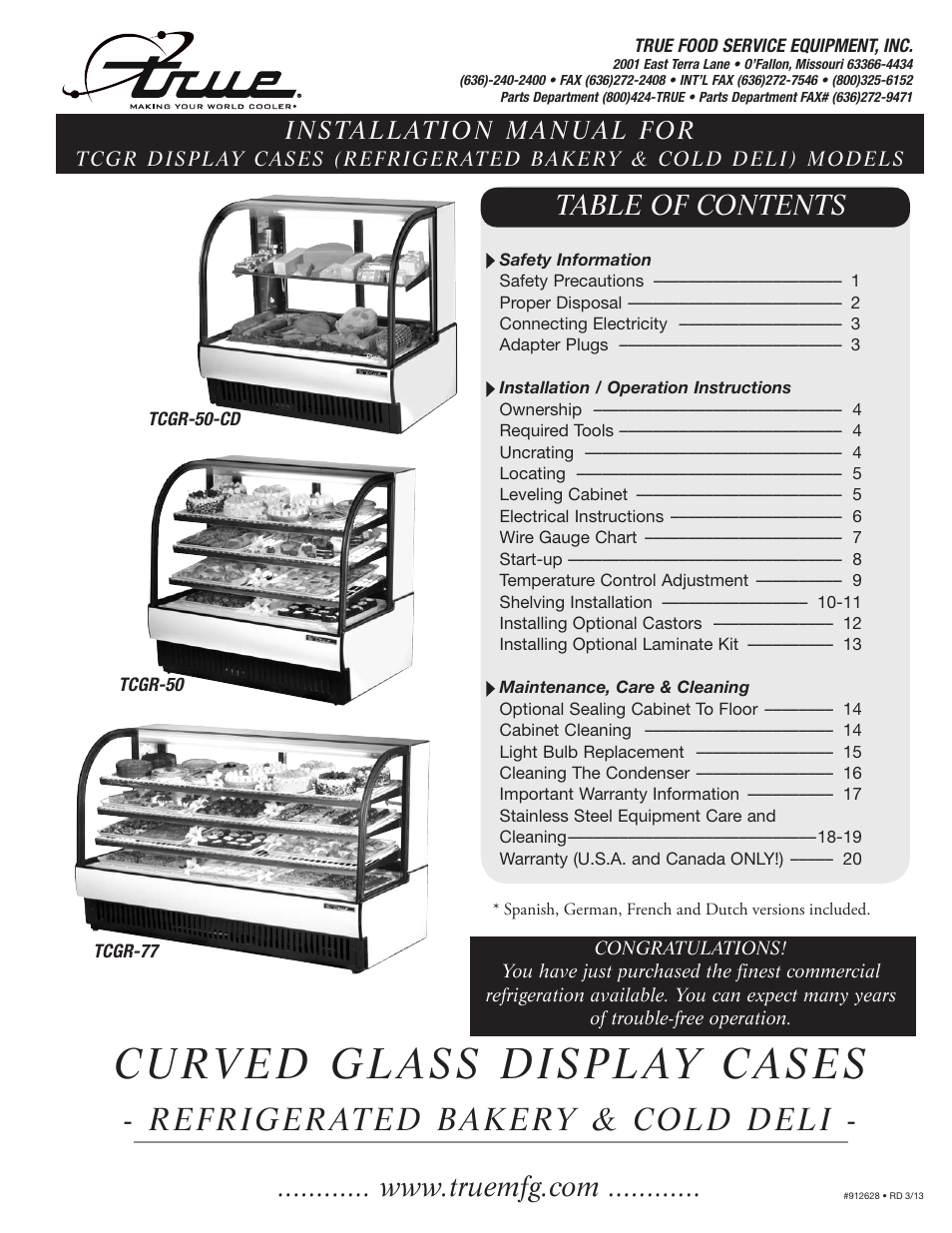 True Manufacturing Company TCGR-50 User Manual | 22 pages