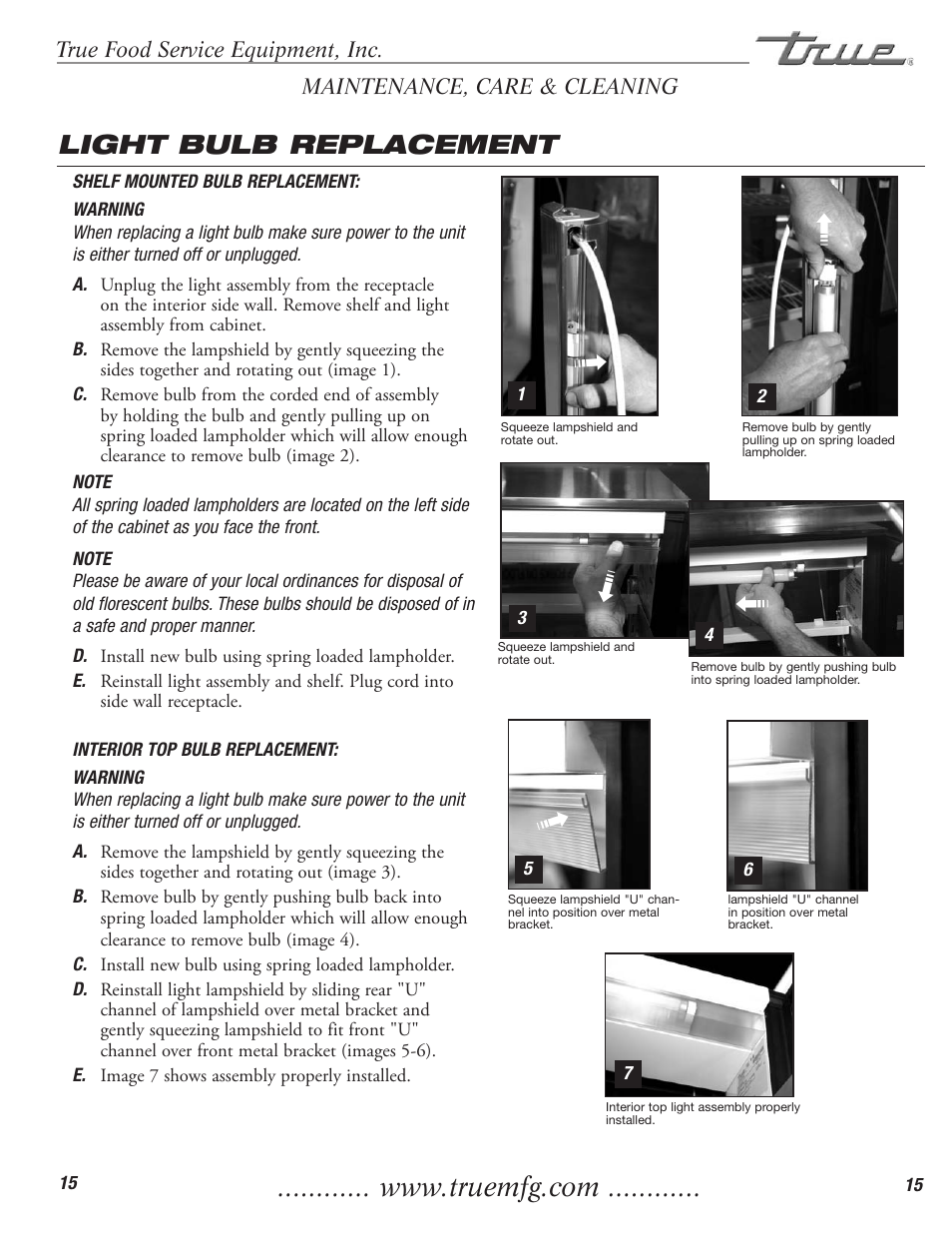 Light bulb replacement | True Manufacturing Company TCGR-50 User Manual | Page 17 / 22