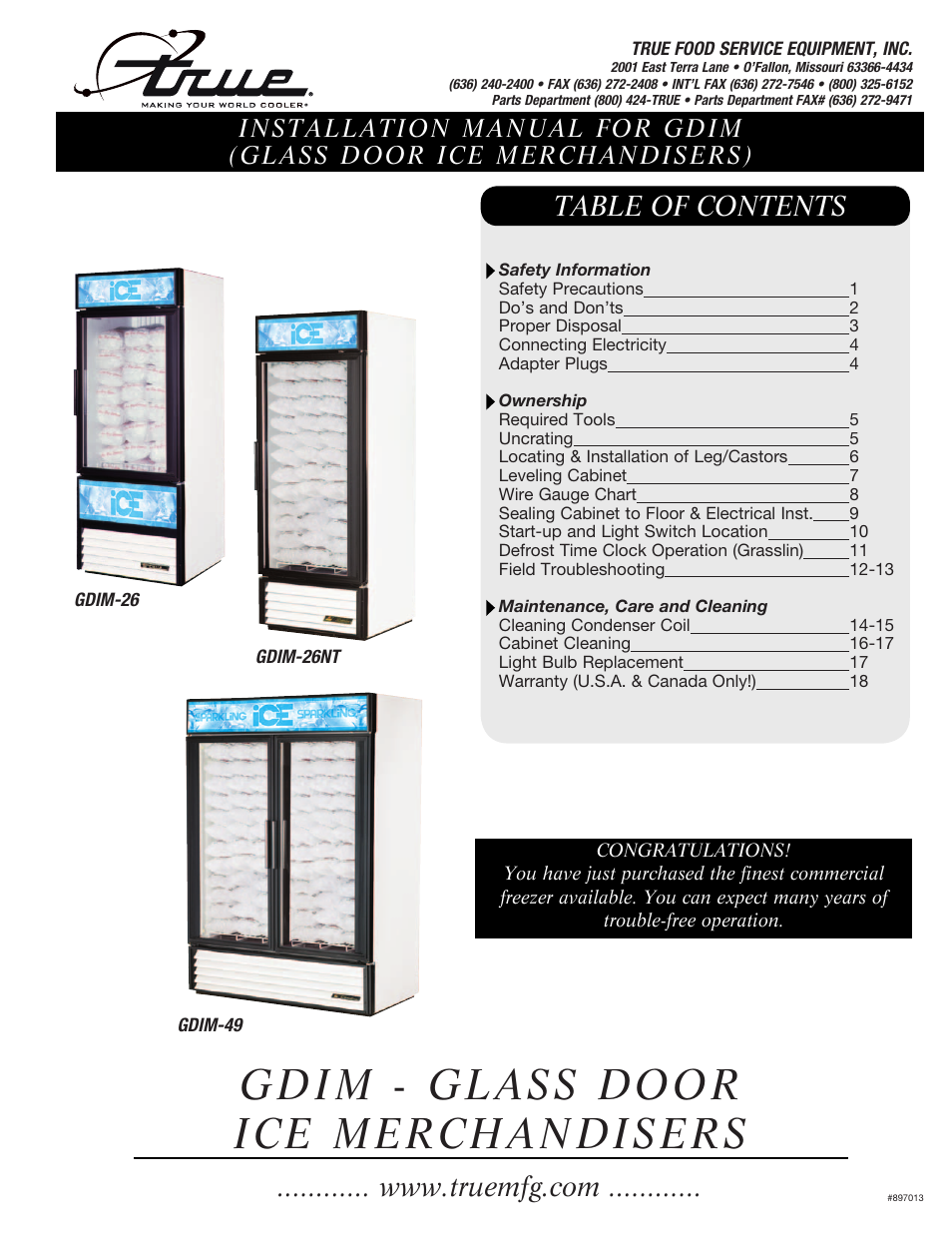 True Manufacturing Company GDIM-26 User Manual | 20 pages