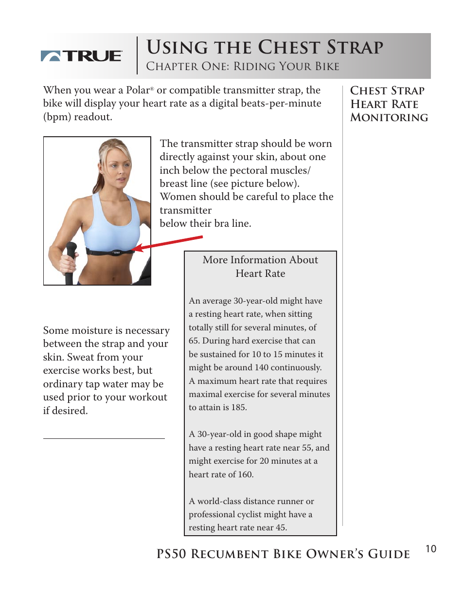 Using the chest strap | True Manufacturing Company PS/50 User Manual | Page 10 / 39