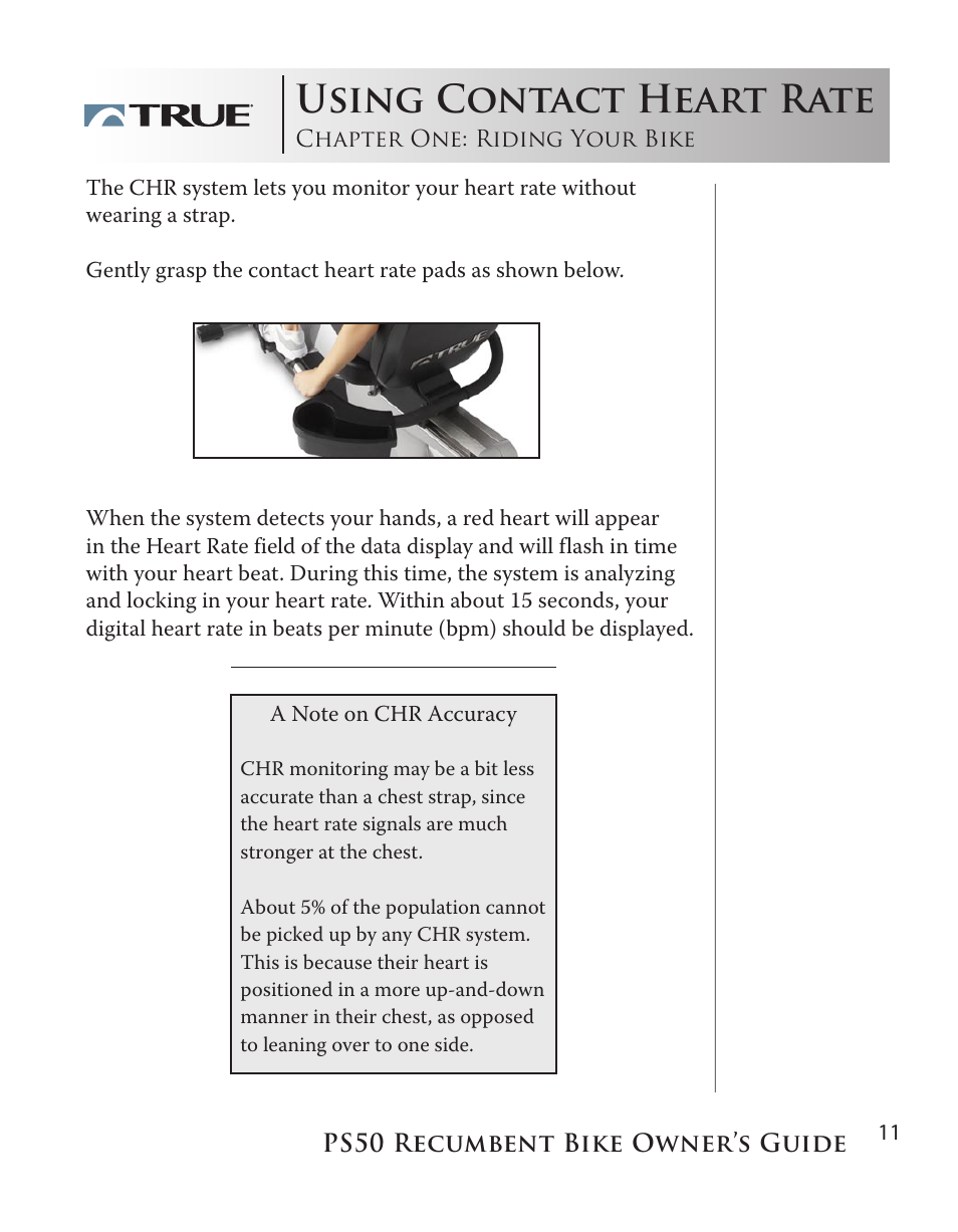 Using contact heart rate | True Manufacturing Company PS/50 User Manual | Page 11 / 39