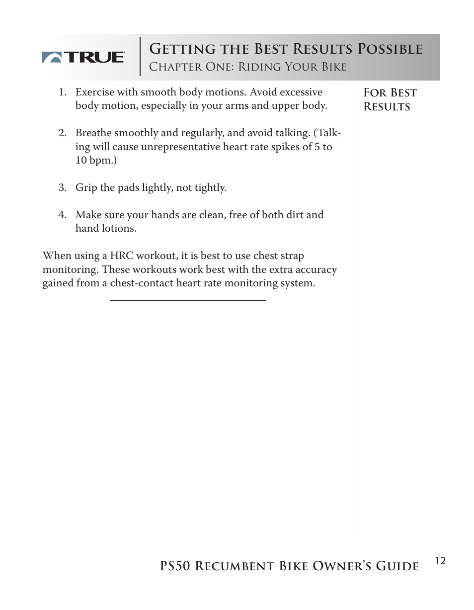 Getting the best results possible | True Manufacturing Company PS/50 User Manual | Page 12 / 39