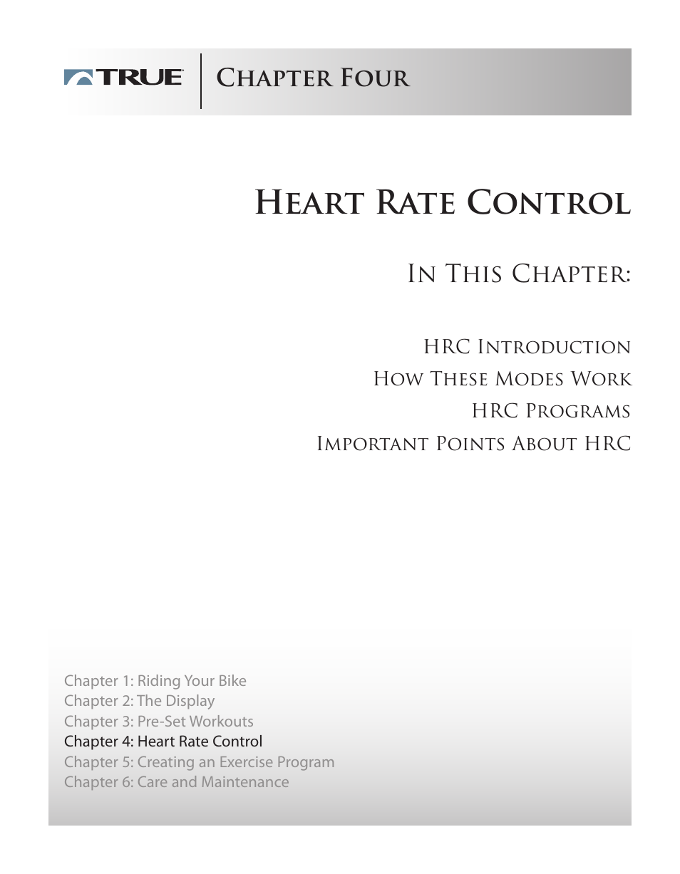 Heart rate control, Chapter four | True Manufacturing Company PS/50 User Manual | Page 20 / 39