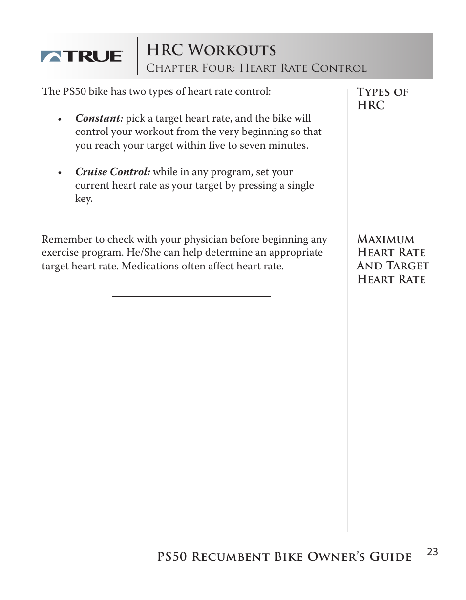 Hrc workouts | True Manufacturing Company PS/50 User Manual | Page 23 / 39