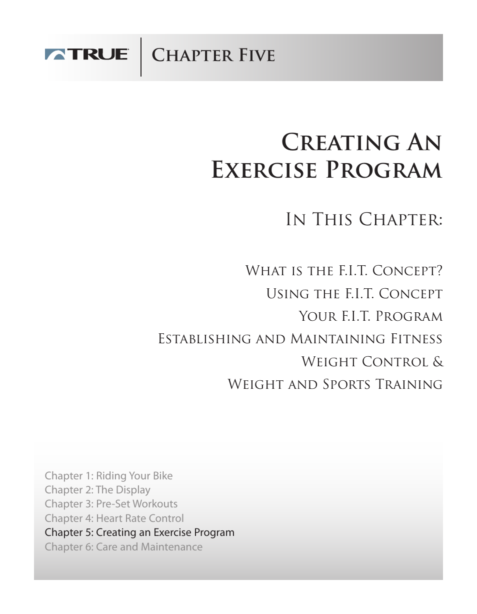 Creating an exercise program, Chapter five | True Manufacturing Company PS/50 User Manual | Page 25 / 39