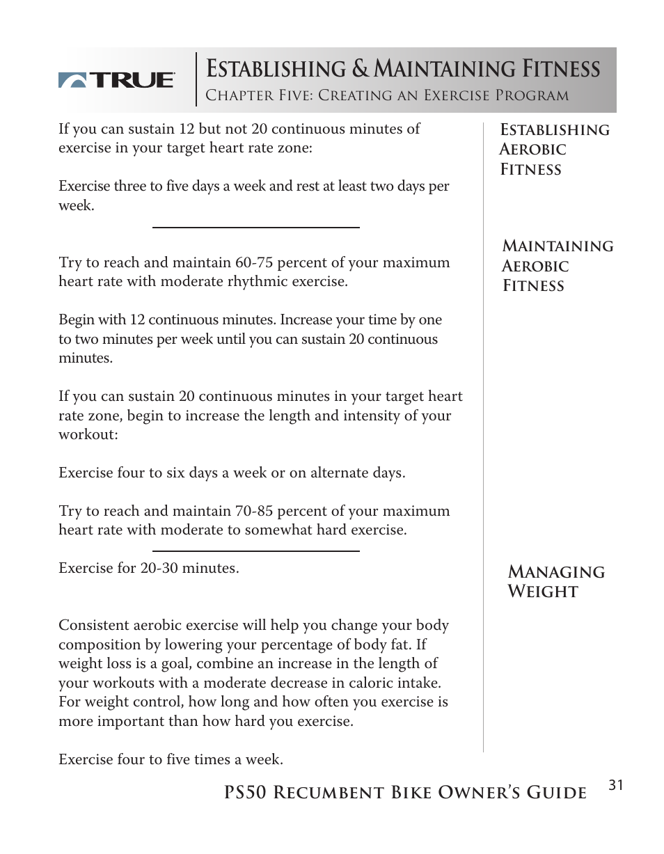 Establishing & maintaining fitness | True Manufacturing Company PS/50 User Manual | Page 31 / 39