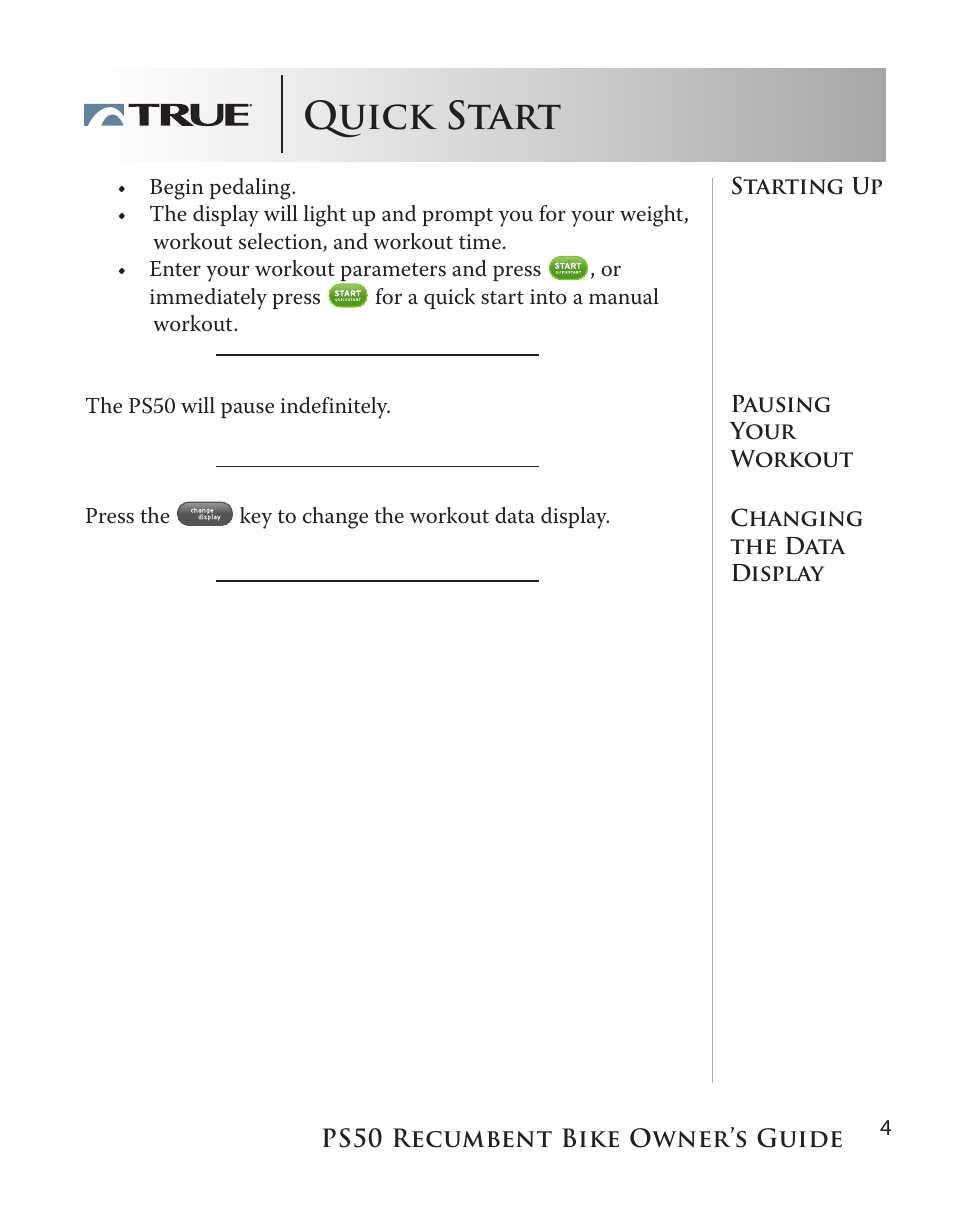 Quick start | True Manufacturing Company PS/50 User Manual | Page 4 / 39