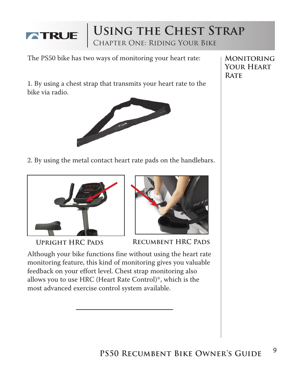 Using the chest strap | True Manufacturing Company PS/50 User Manual | Page 9 / 39