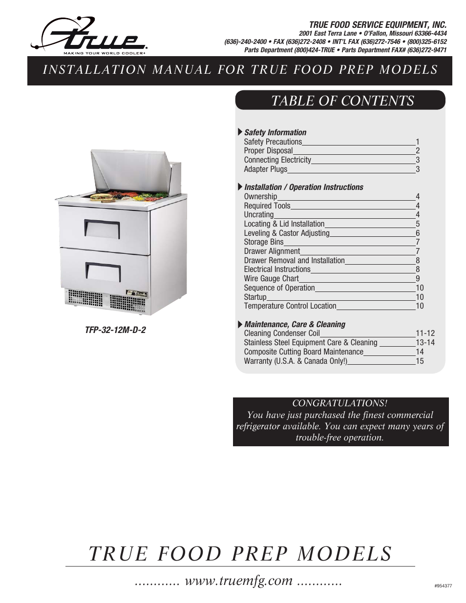 True Manufacturing Company True Food Prep TFP-32-12M-D-2 User Manual | 17 pages