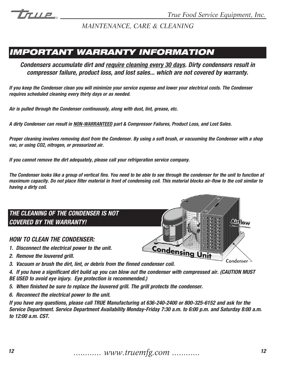 Important warranty information | True Manufacturing Company True Food Prep TFP-32-12M-D-2 User Manual | Page 14 / 17
