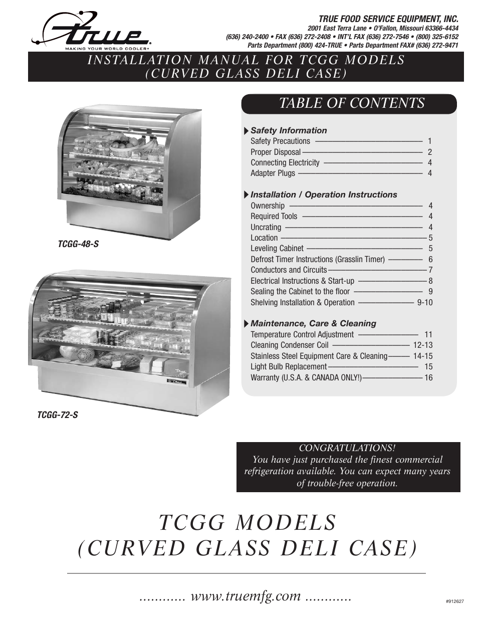 True Manufacturing Company TCGG-72-S User Manual | 18 pages