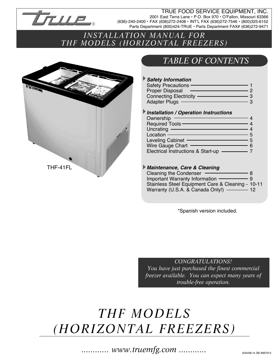 True Manufacturing Company THF-41FL User Manual | 14 pages