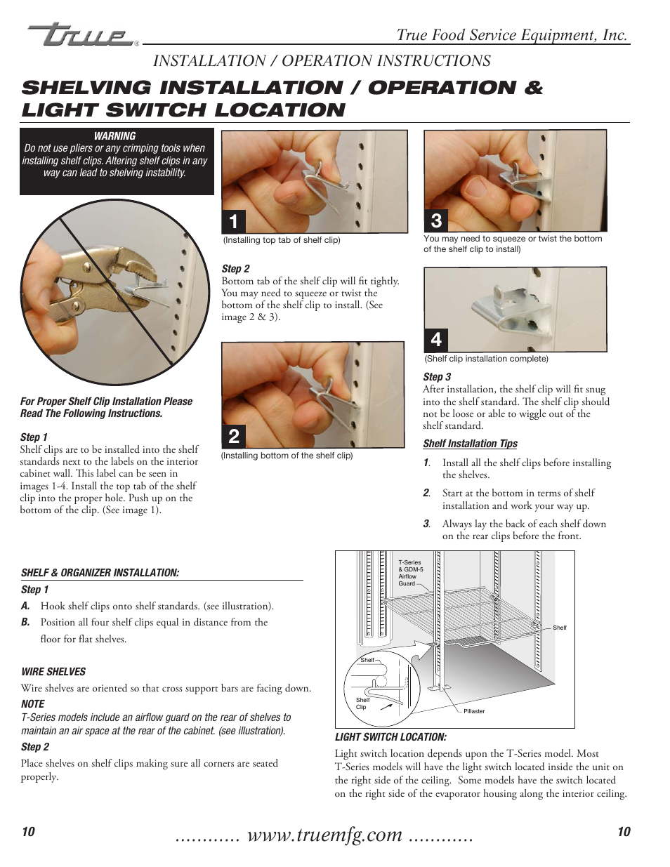 True food service equipment, inc, Installation / operation instructions | True Manufacturing Company Freezer / Refridgerator Swing Door T-23DT User Manual | Page 12 / 21