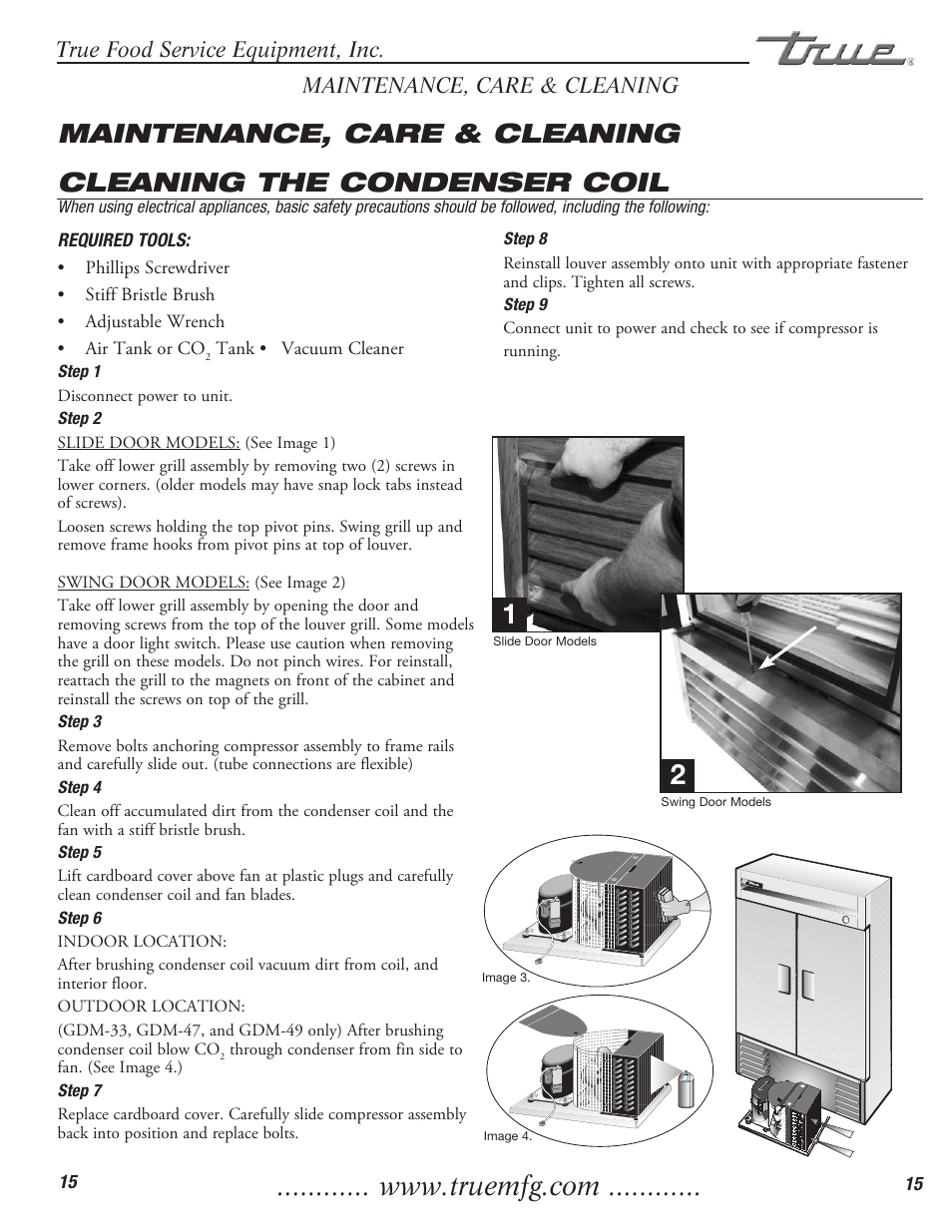 True food service equipment, inc, Maintenance, care & cleaning | True Manufacturing Company Freezer / Refridgerator Swing Door T-23DT User Manual | Page 17 / 21